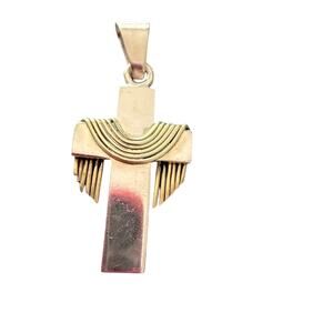 925 Sterling Silver Mexico Gold and Silver Textured Cross Necklace